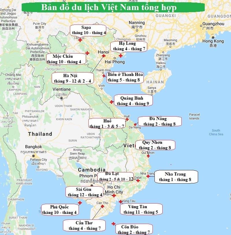 Bản đồ di lịch Việt Nam theo tháng đẹp nhất trong năm